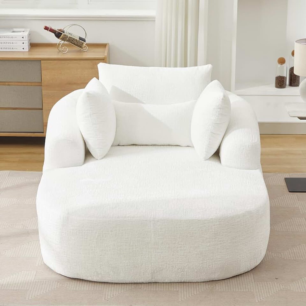 Fauteuil, ribfluweel, comfortabel, logeeerbed, slaapbank 1-zits zonder constructie, voor woonkamer, slaapkamer, kantoor, beige (beige, 147 x 131 x 81 cm)