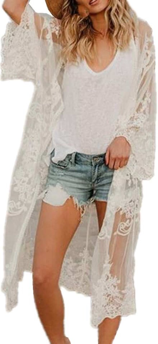 Kanten Katoenen Jurk Holle Bloemen Robe Boho Losse Kimono Strand Bikini Cover Up Jurken