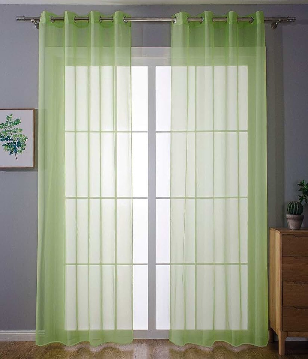 Set van 2 ingestanste ringen, transparant, voor de woonkamer, voile, loodband, H x B 175 x 140 cm, appelgroen, 203322