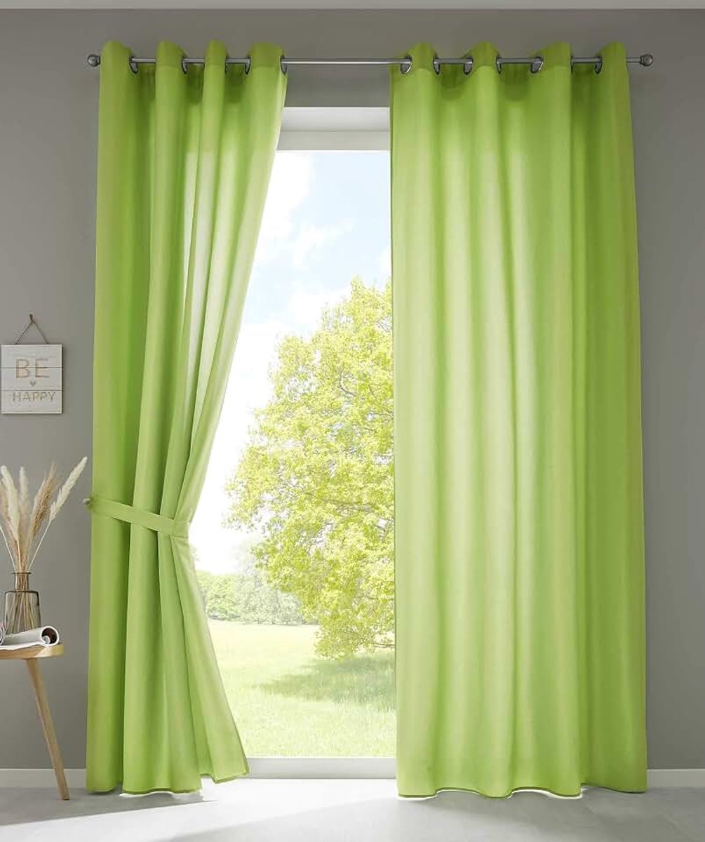 Set van 2 gordijnen sjaal oogjes »Berlin« HxB 245x140 cm appelgroen ondoorzichtig microsatijn lichtdoorlatend Uni mat, 20405N2