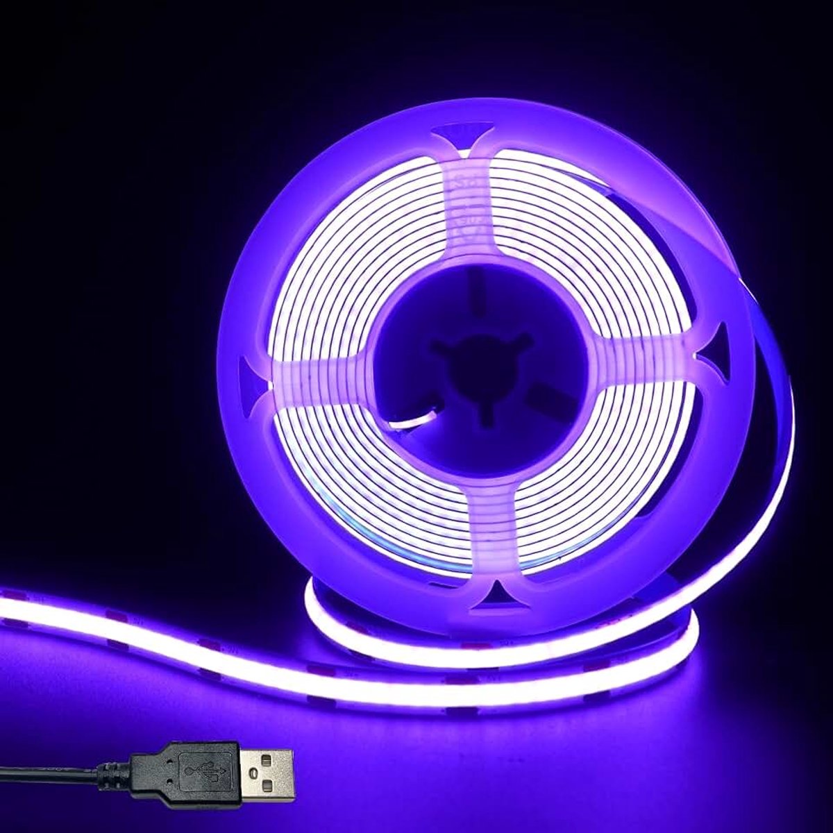5V USB COB LED strip, paars, 8mm breed 320led /m, 8W/m,CRI90,9. 84ft /3M, gegalvaniseerde dubbelzijdige panel strip, waterdicht IP20, flexibele strip voor bekleding