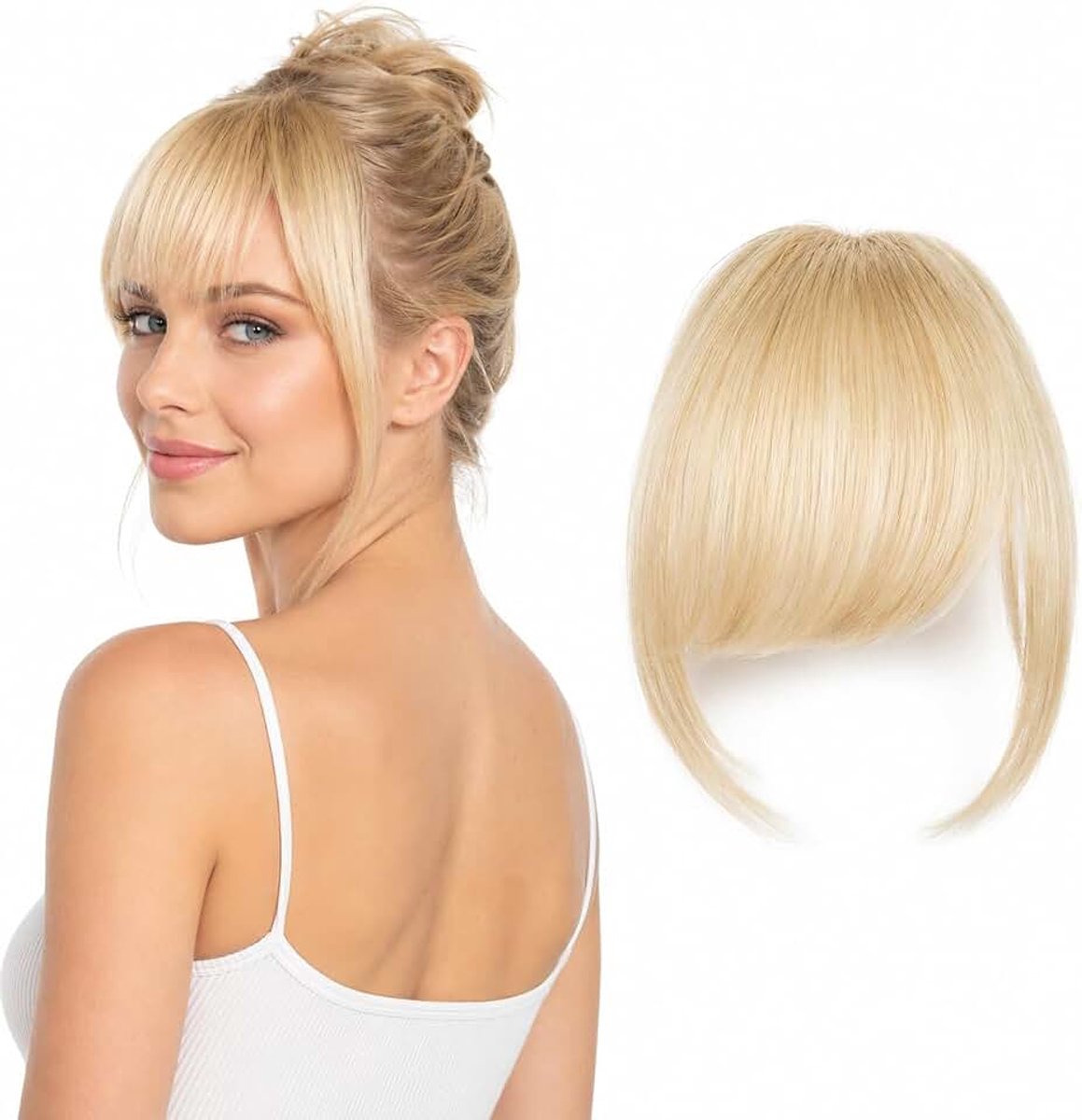 100% ECHT HAAR Pony Menselijk Haar Haarstukje Haarverdikking Haarverlenging Platinablond H313d