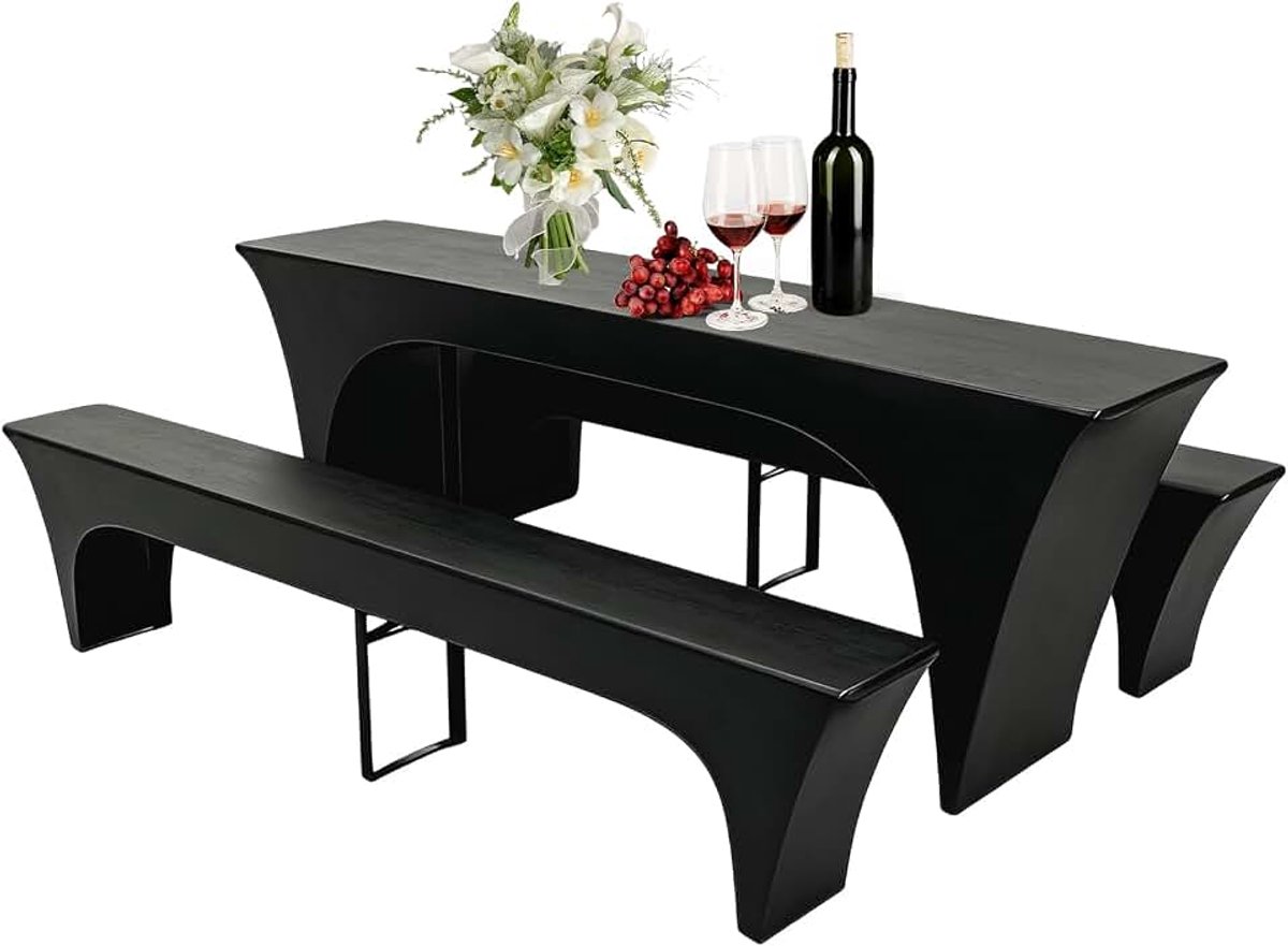 Set van 3 biertafelhoezen, elastische stretch biertentset, elastische biertafelhoezenset, tafelhoezen, biertentgarnituur, bierbankhoezen en biertafelhoezen voor bruiloft, evenement, party, 220 x 50 x