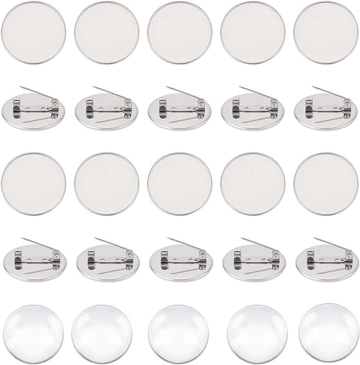 Ongeveer 20 Stks Platte Ronde Broche Pin met 20 Stks Glas Cabochons 304 Rvs Bezel Trays DIY Blank Dome Broche Maken Kit