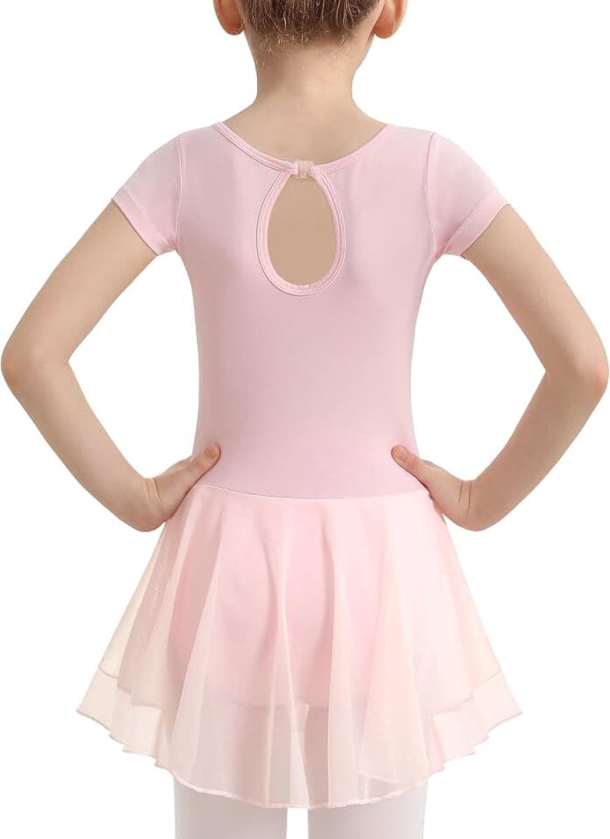 Balletshirt voor meisjes, korte mouwen, waterdruppels, holle rug, netrok, dansshirt (peuter/klein meisje/groot meisje)