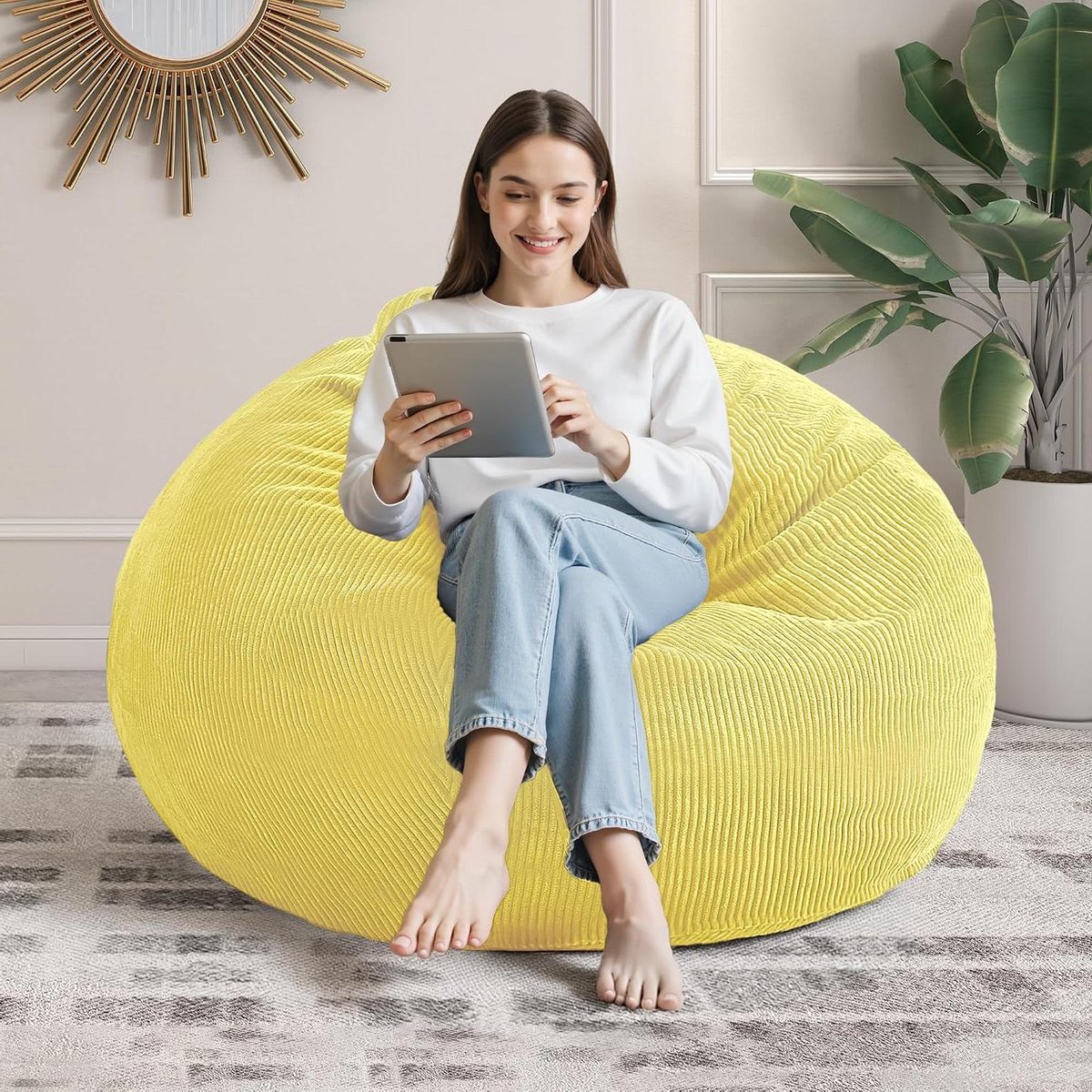 Zitzak Stoel - Zitkussen - Ontspannen Lezen - Machinewasbare hoes - 38 inch diameter - Geel