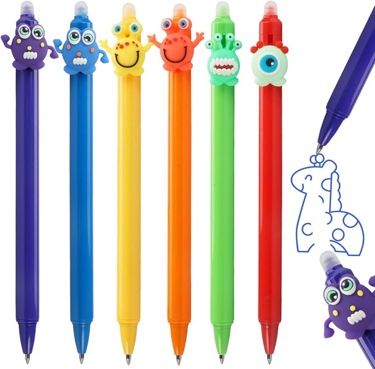 6 stuks uitwisbare rollerpennen 0,5 mm blauw voor kantoor | Intrekbare gelpen met wrijftechnologie voor kinderen en volwassenen. Schoon en eenvoudig te corrigeren