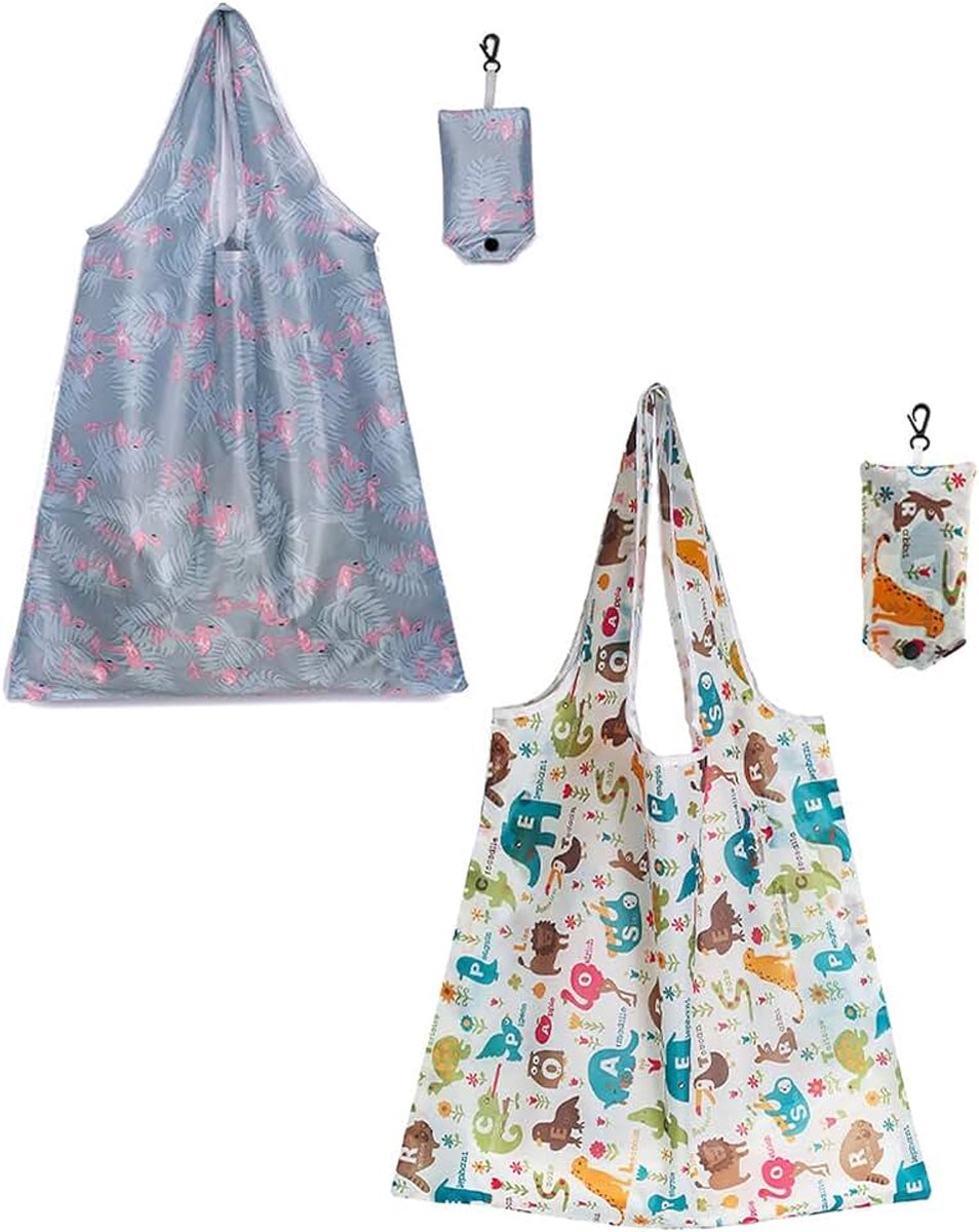 2 stuks, opvouwbaar, herbruikbaar, draagbare boodschappentas, milieuvriendelijke boodschappentas, wasbaar polyester, duurzaam en licht, maximale belasting tot 20 kg, 58 x 38 cm