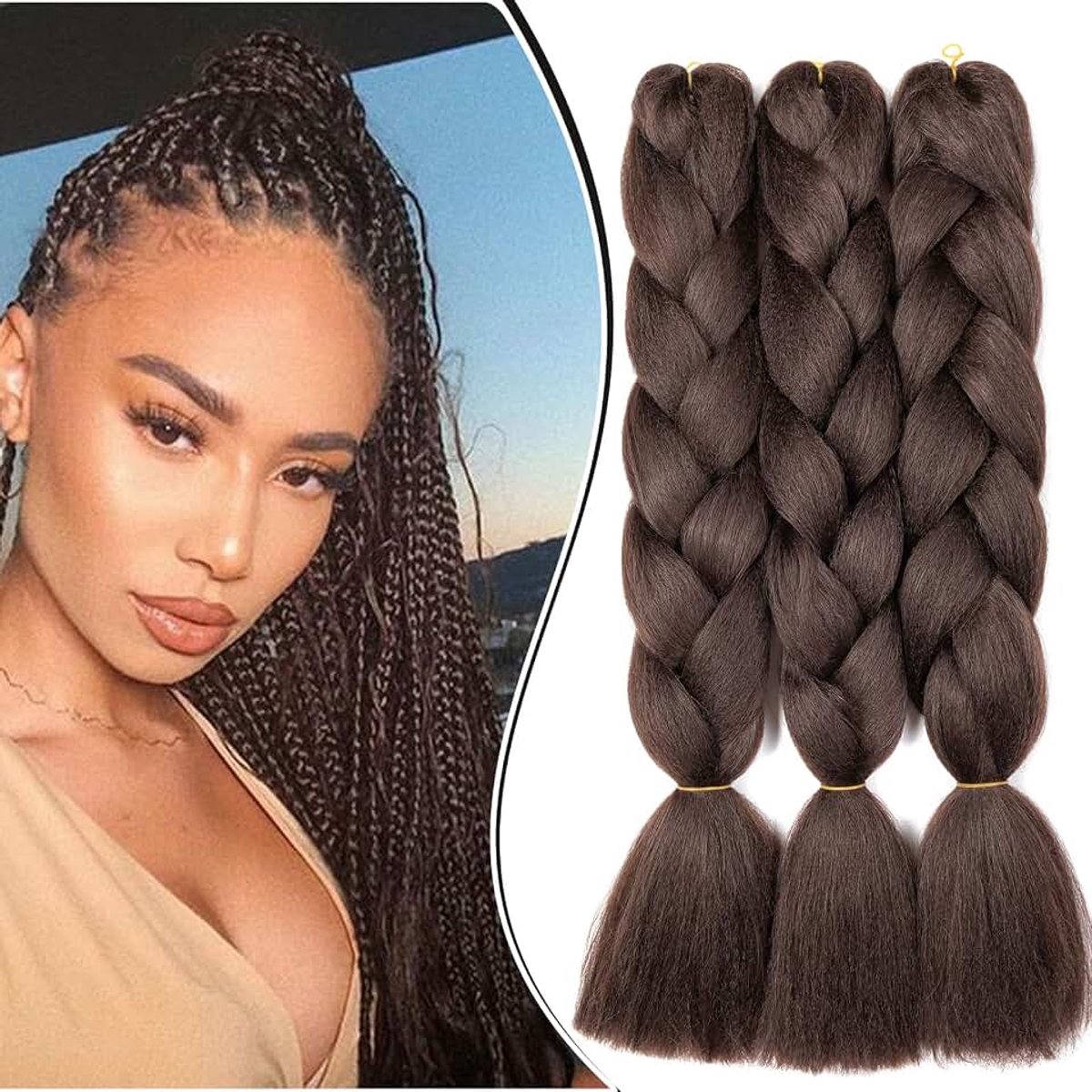 Synthetisch Haar voor Vlechten 3 Stuks Ombre Braids Extensions Kanekalon Braiding Haaruitbreiding Vlecht Afro Crochet Box Braids Haarvlechten 300g, Medium Bruin