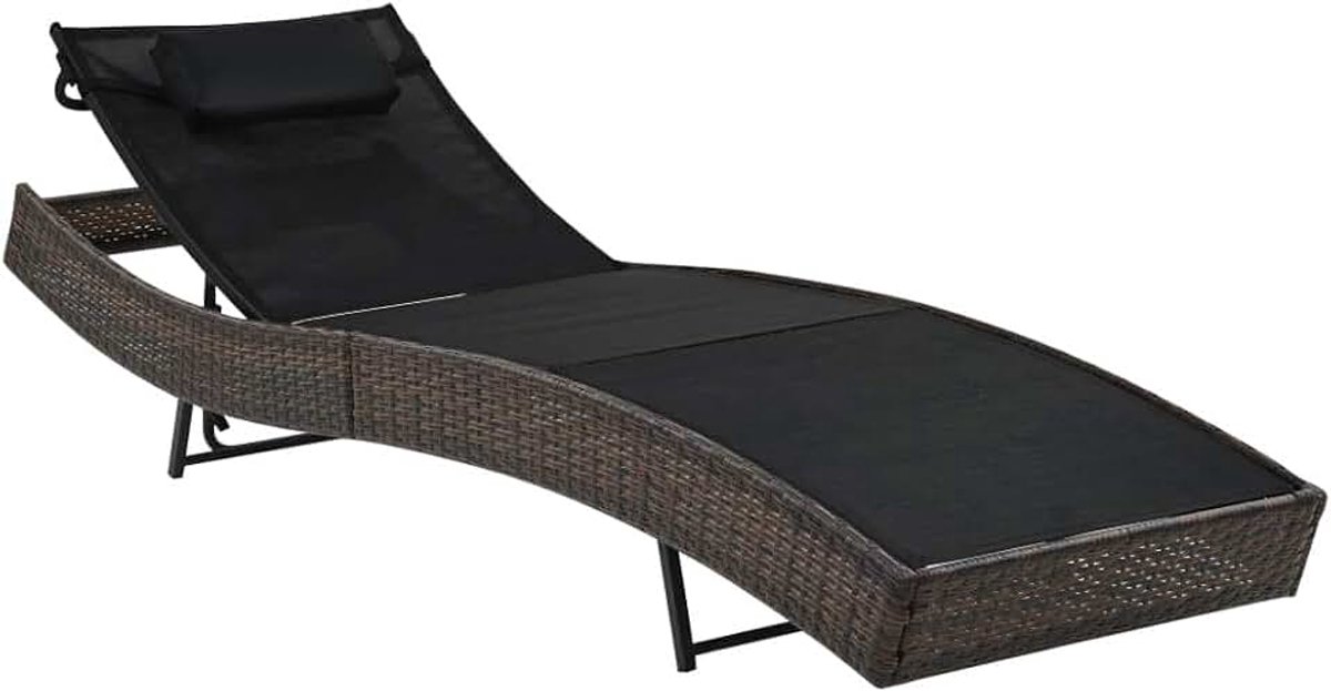 Yorten Zonneligstoel, tuinligstoel, polyrotan, ligstoel, vrijetijdsstoel, rugleuning, verstelbaar, 213 x 70 x (40-91,5) cm (L x B x H) bruin en zwart