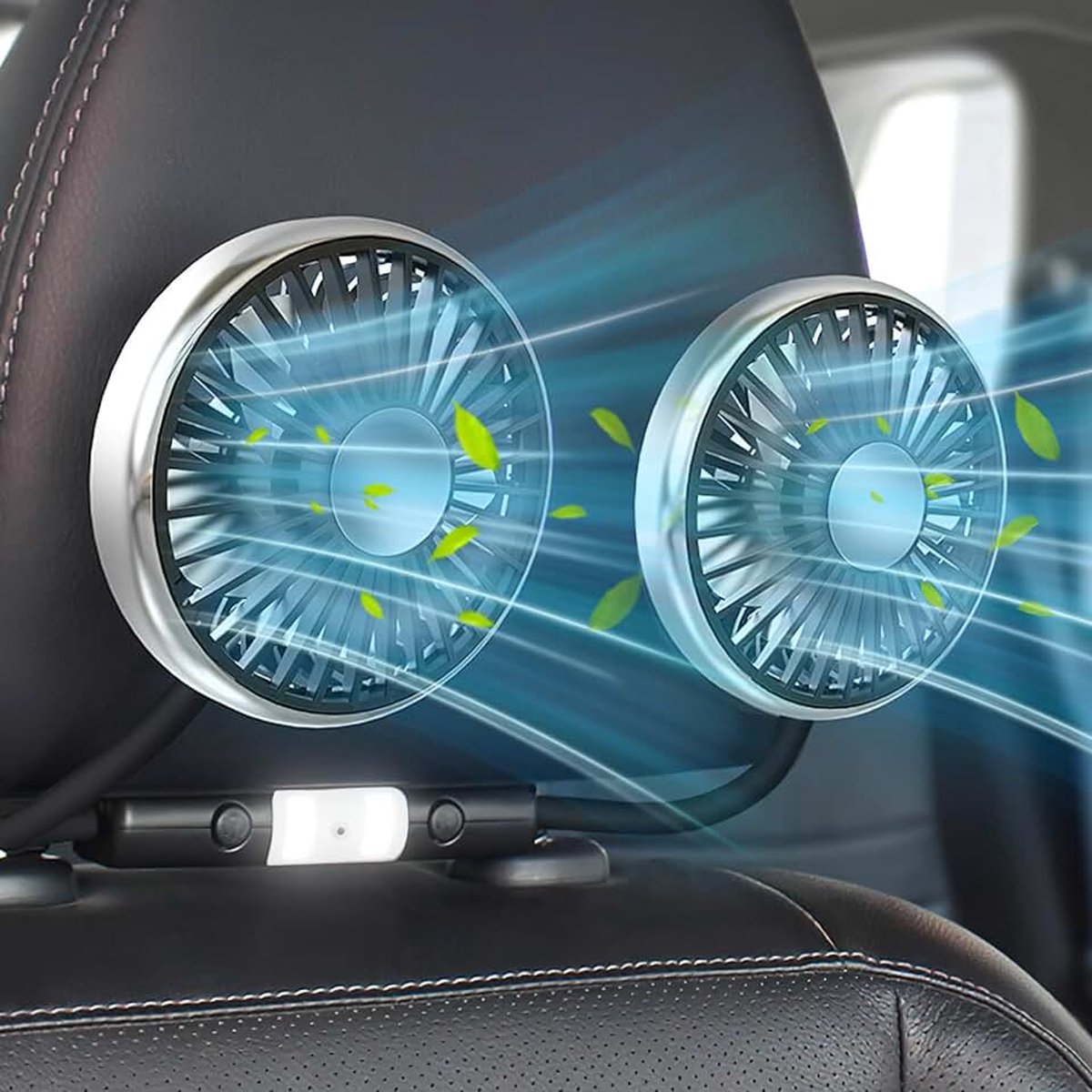 Dual-head USB-ventilator voor auto, 3 snelheden, 360 graden rotatie, voor SUV, vrachtwagen, sedan, cruise