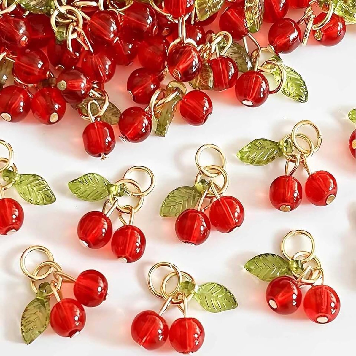 30 Stuks Rode Kersenbedeltjes, Mini Schattige Glazen Fruitbedeltjes, Acryl Kralenbedeltjes Met Oogje Voor Oorbellen, Armbanden, Kettingen, Sleutelhanger, Sieraden Maken En Knutselprojecten