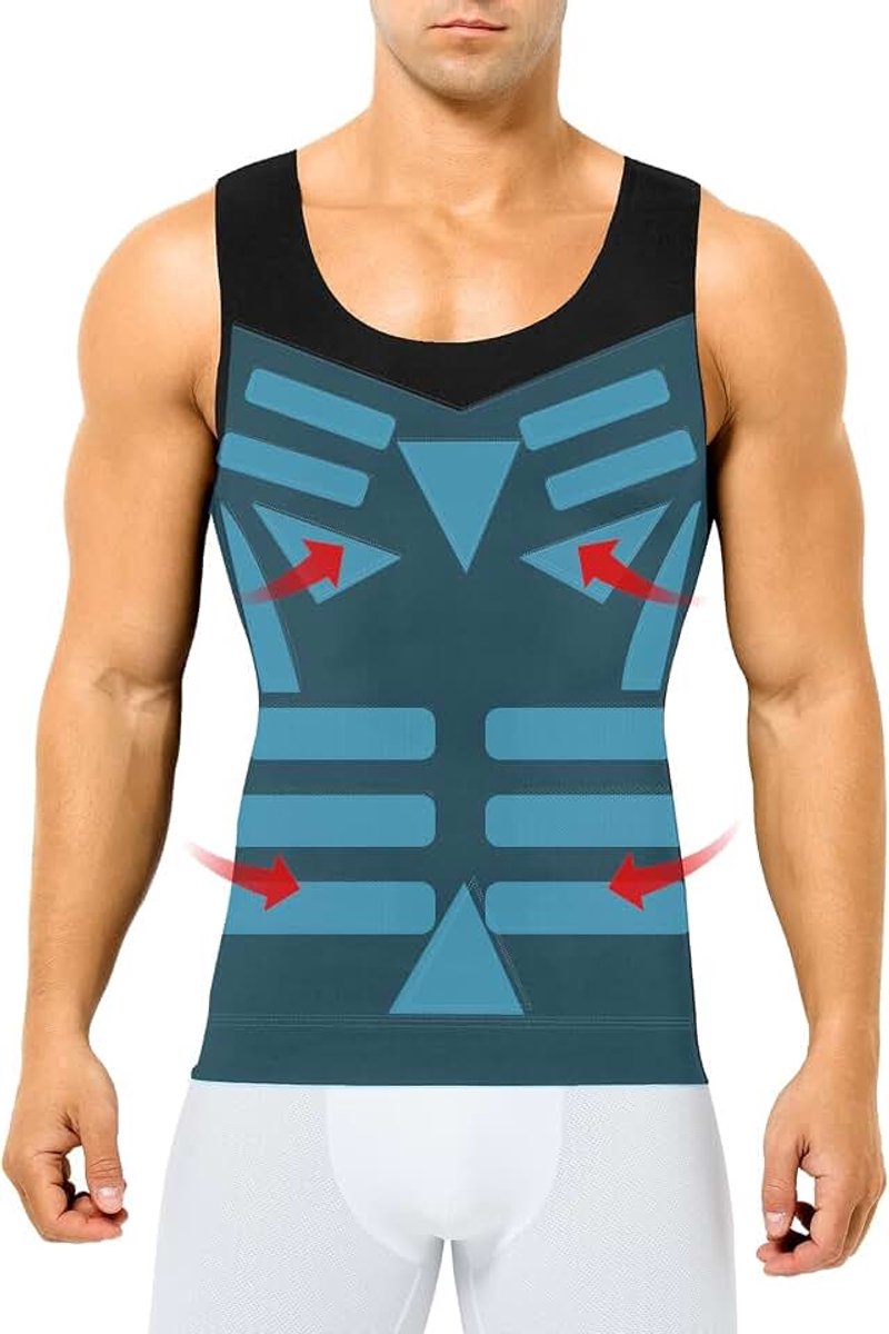Kevin Shapewear Compressieshirt Heren, Tanktop, Buikweg Onderhemd Heren, Compressieondergoed, Buikweg, Bodyshaper, Mouwloos Compressieshirt, Onderhemd voor Mannen