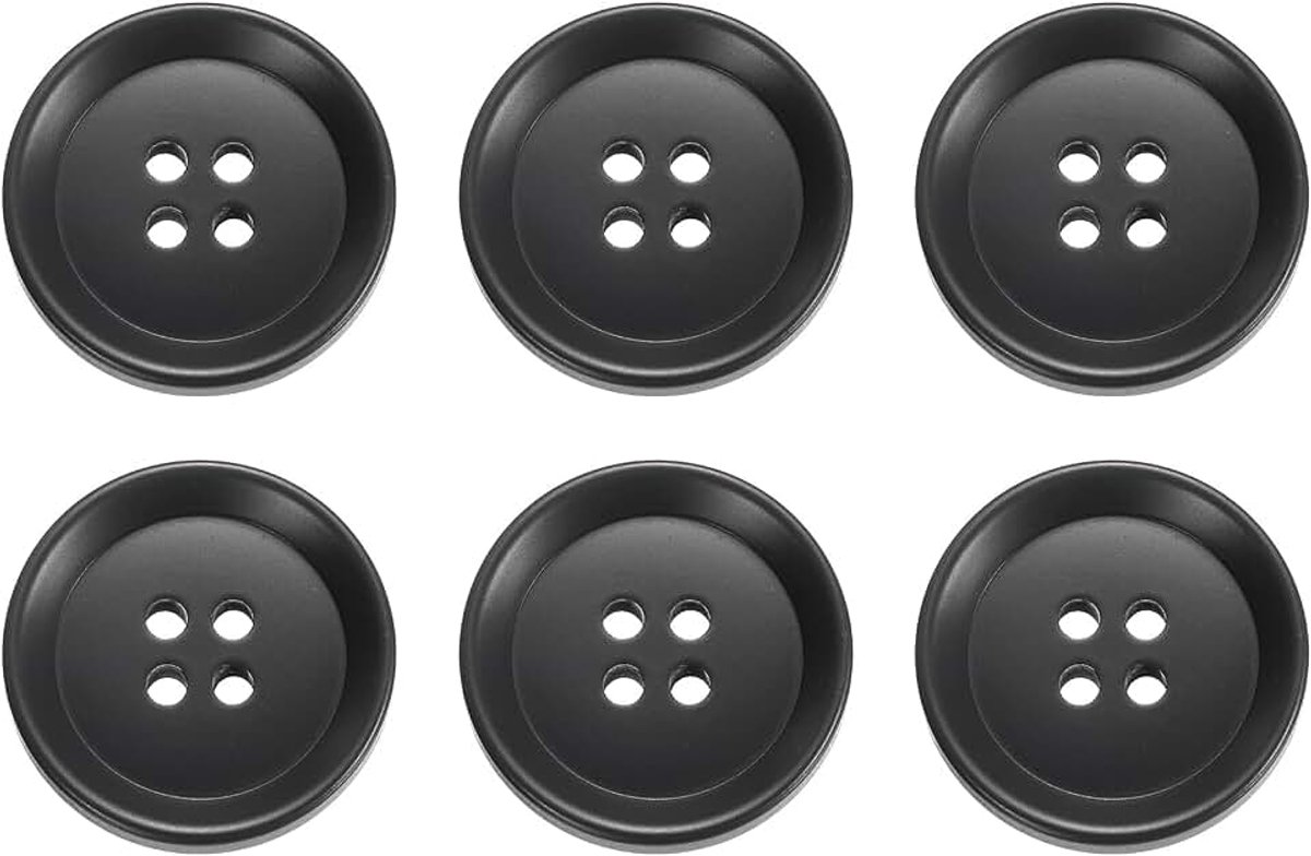 Knopen, 23 mm, 4 gaten, harsknopen om aan te naaien, knutselknopen, ronde reserveknopen voor naaien, mantel, overhemden, kleding, doe-het-zelf, handwerk, decoratie, zwart