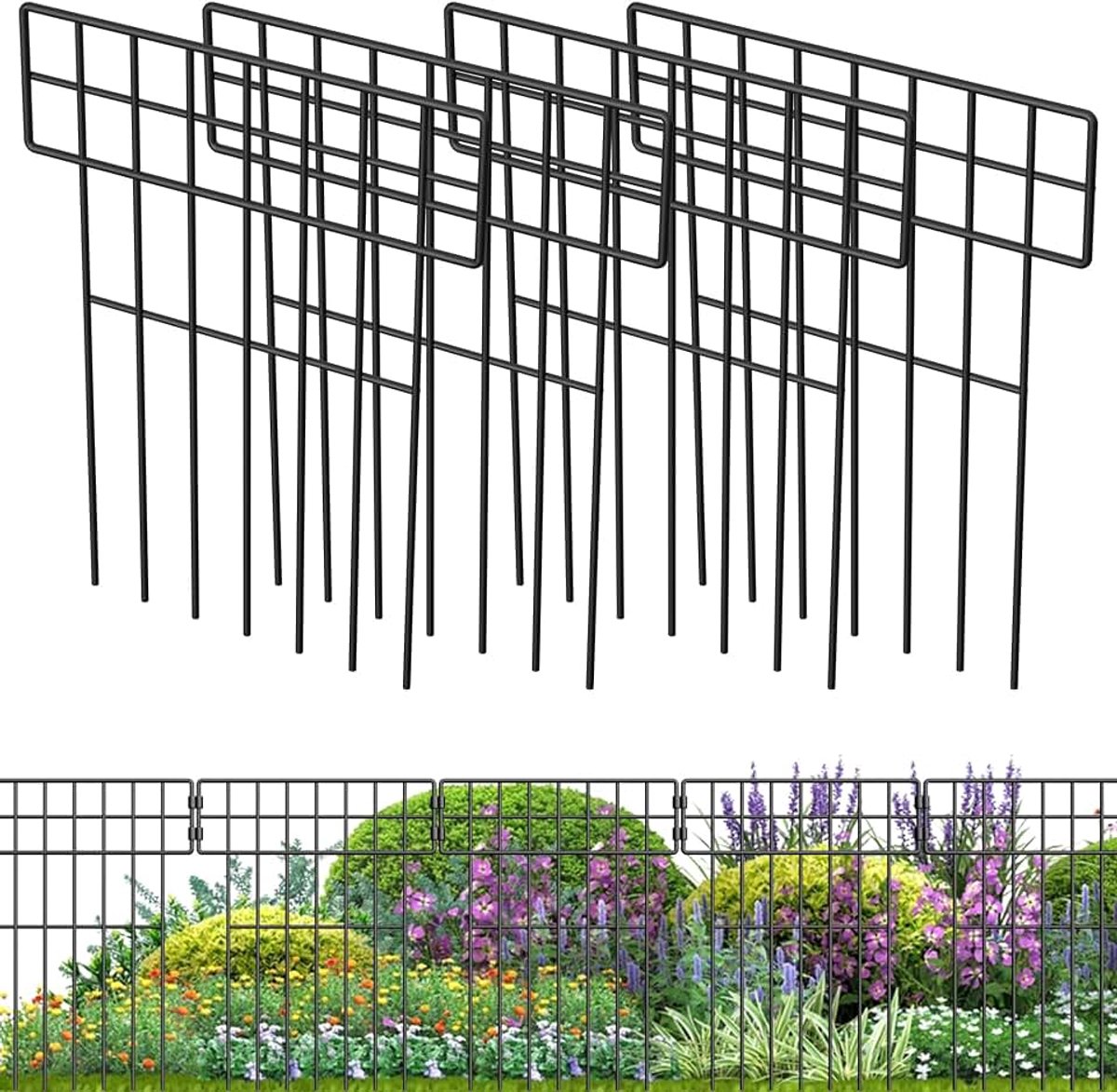 Set van 25 metalen tuinhekken, zonder graven, verticale stangen, tuinrooster, decoratie, rooster, blokker, omheining, dierenhek, hondenhekken voor honden, konijnen, metalen omheining