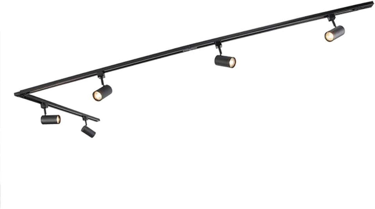 - Modern Modern railsysteem zwart met 5 spots 1-fase - Jeana | Slaapkamer | Keuken - Staal Langwerpig - GU10 Geschikt voor LED - Max. 5 x 50 Watt