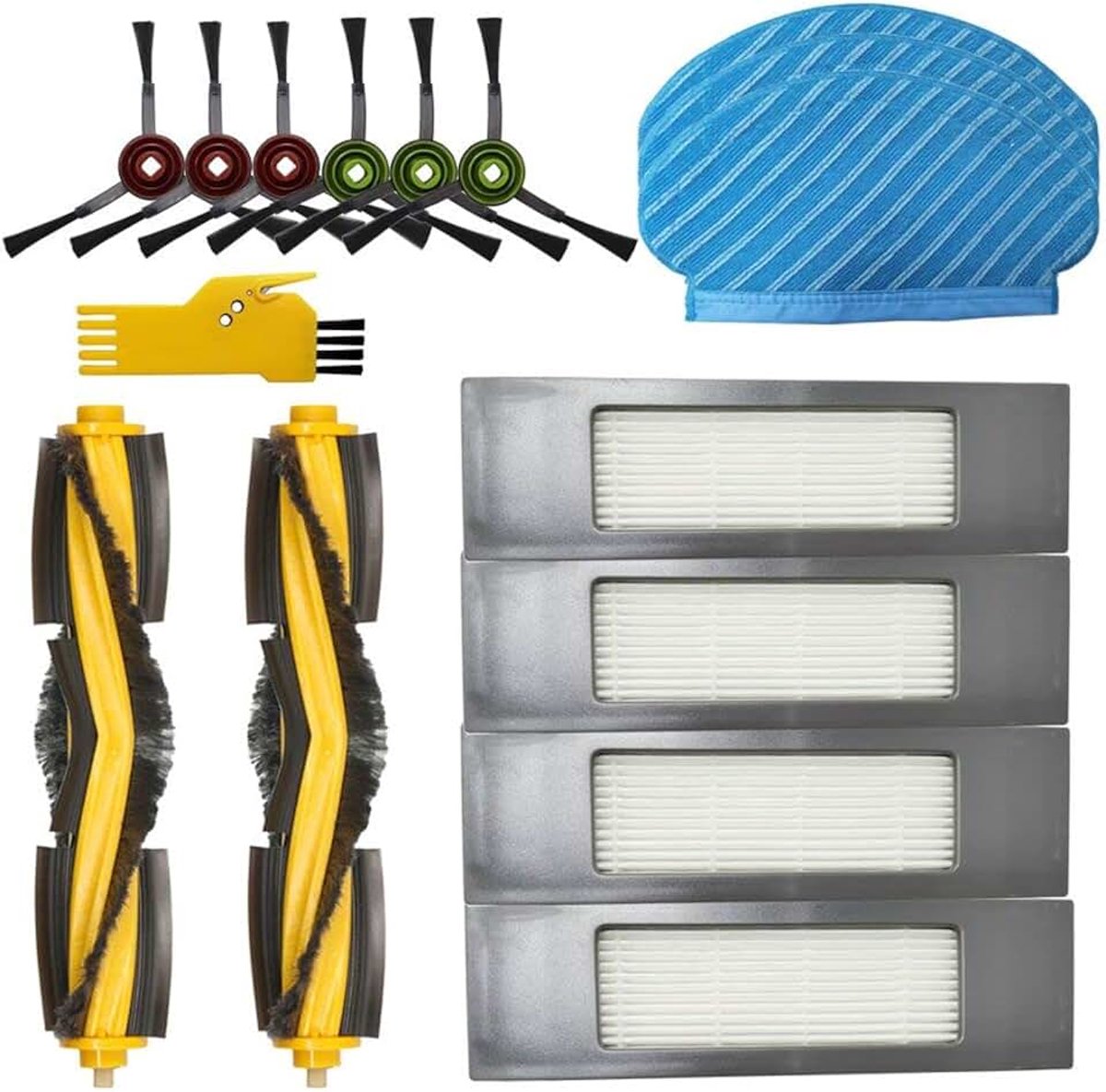 Reserveonderdelen voor Ecovacs Deebot OZMO 920 950 N8 Yeedi 2 hybride robotstofzuiger, accessoireset, 15 verpakkingen, 2 hoofdborstels, 4 Hepa-filters, 6 zijborstels en 3 schoonmaakdoekjes