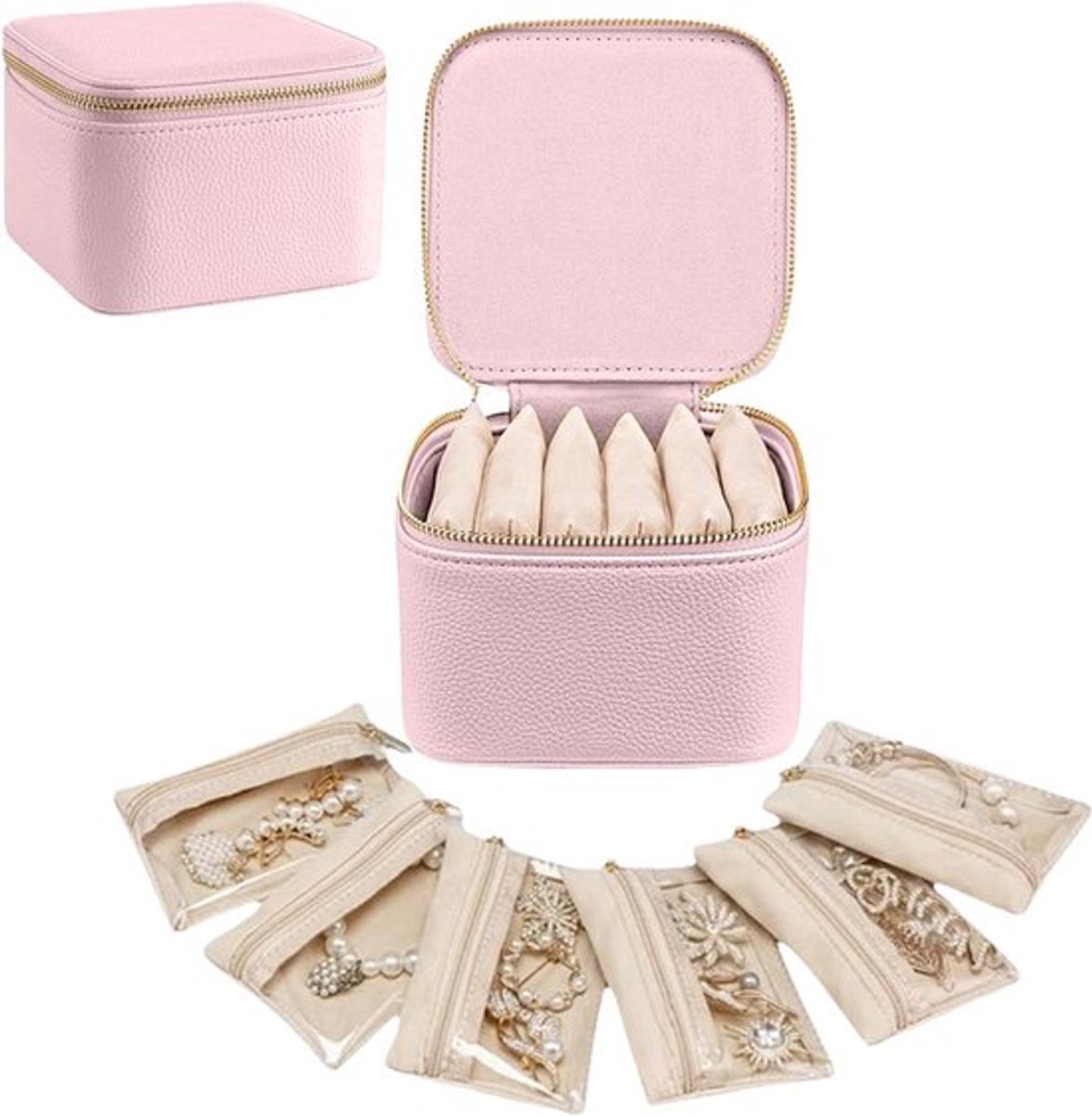 Sieraden Opbergdoos voor Kleine Sieraden - Roze en Elegant Design met Spiegel.