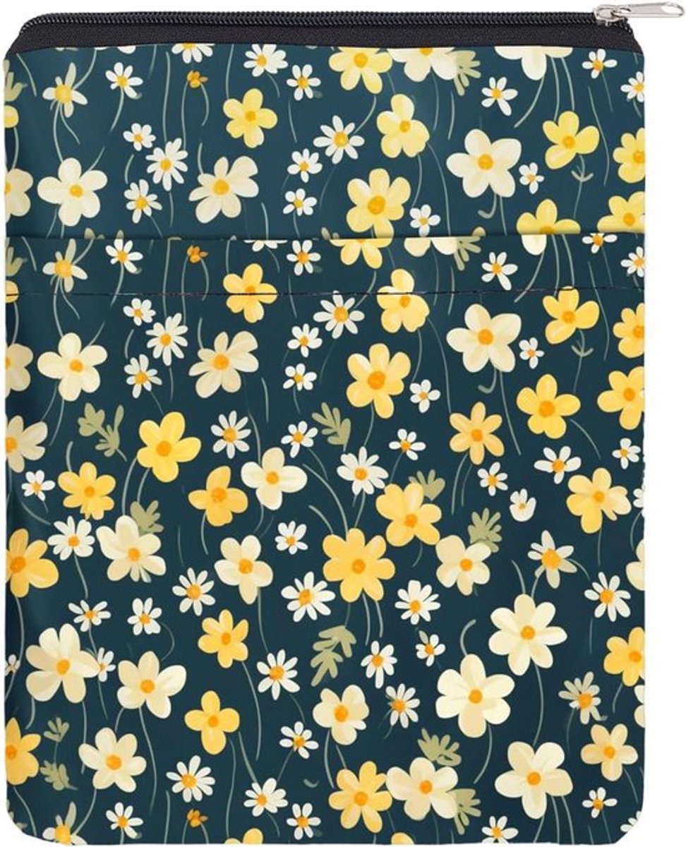 Waterdichte Boekomslag met Ritssluiting en Bloemengras Patroon, Ideaal Voor Boekenliefhebbers