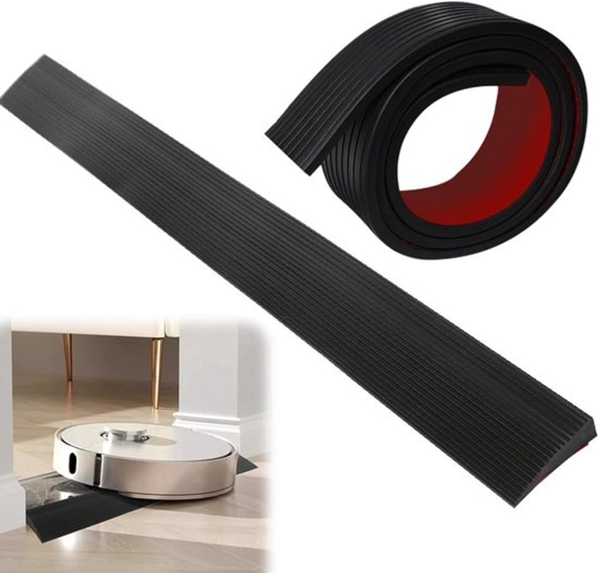 Zelfklevende Rubber Ramps voor Drempels, Ideaal voor Rolstoelen, Kinderwagens en Scooters, 100 x 8 x 1 cm