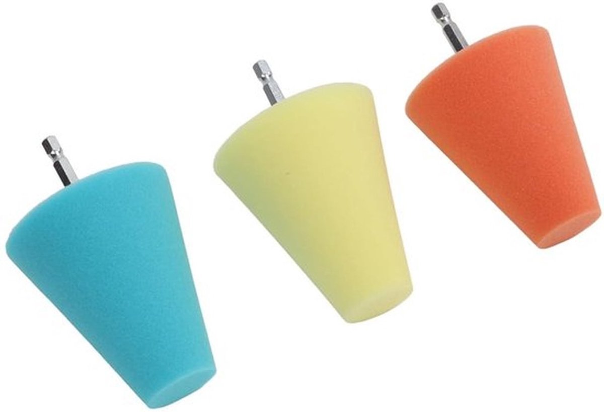 3-delige Conische Polijstspons Foam Pads set voor Auto, Boot en Motor - Voor Wielnaaf Verzorging en Onderhoud
