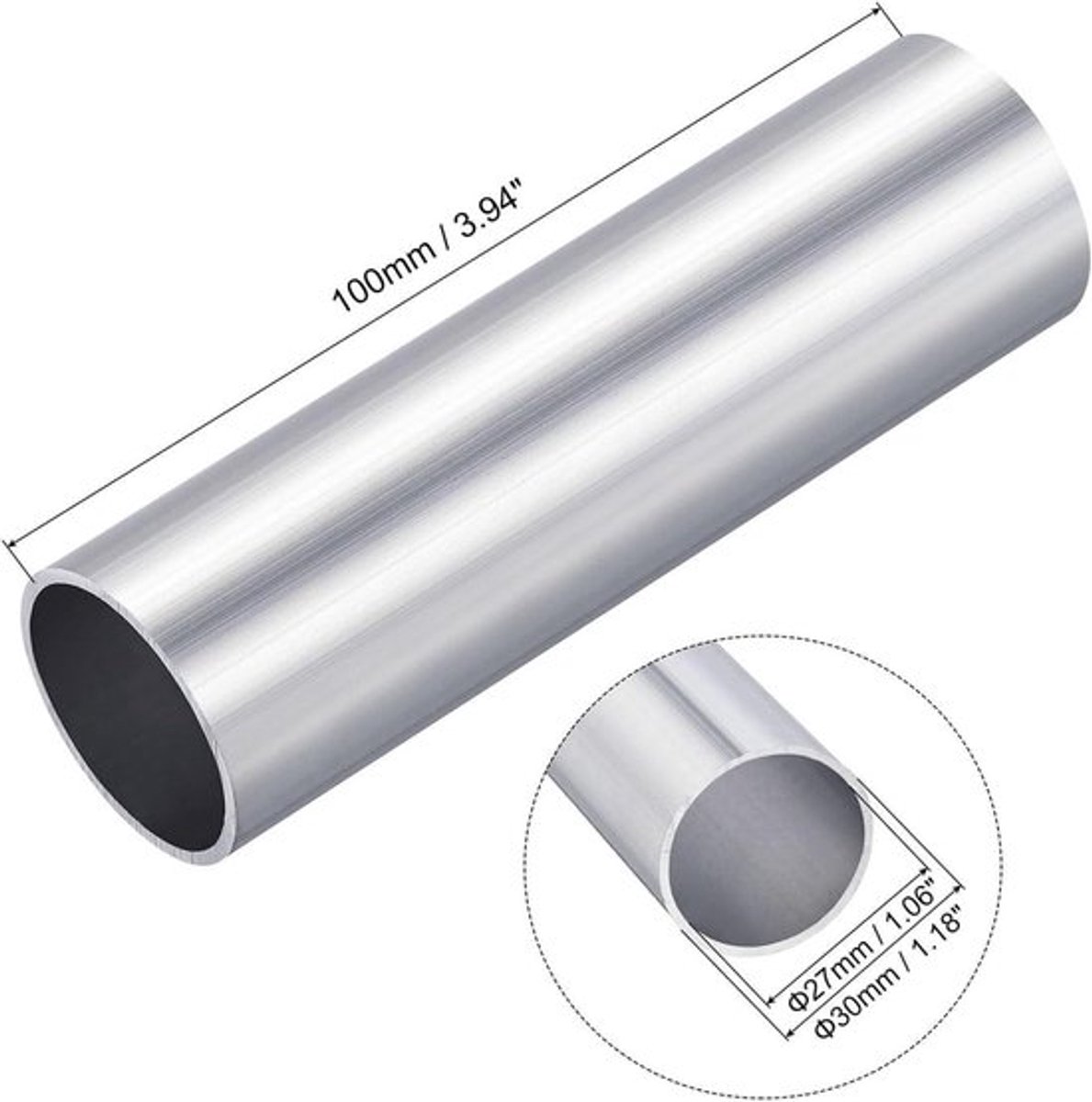 Ronde Aluminium Buizen 30mm Buitendiameter 27mm Binnendiameter 100mm Lengte - Naadloze Buizen voor Industrie en DIY - Aluminium Pijp.