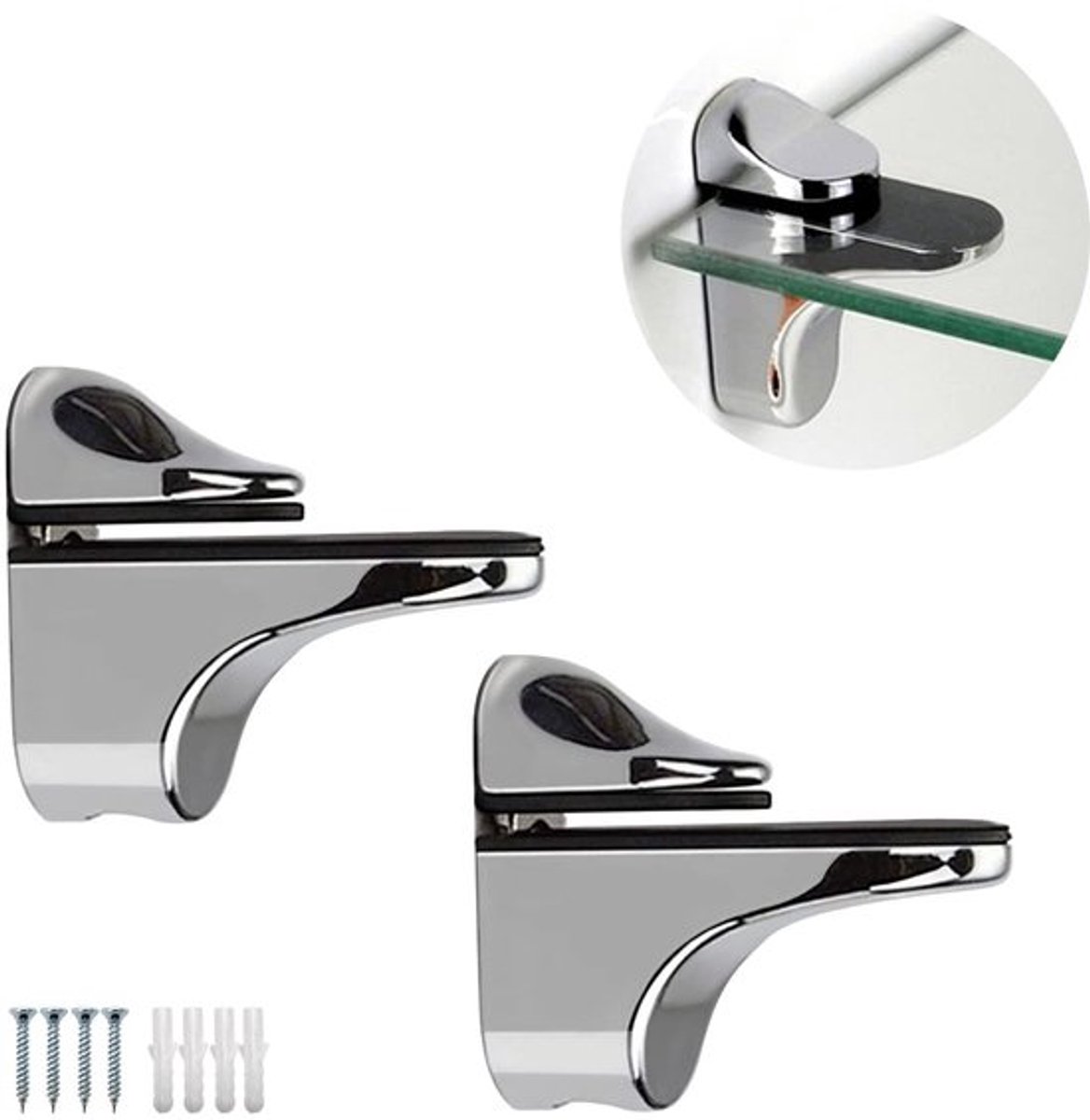 Glasklem - Verstelbaar - Zilver - Badkameraccessoires - Ideaal voor wandmontage - Geschikt voor badkamer en woonkamer