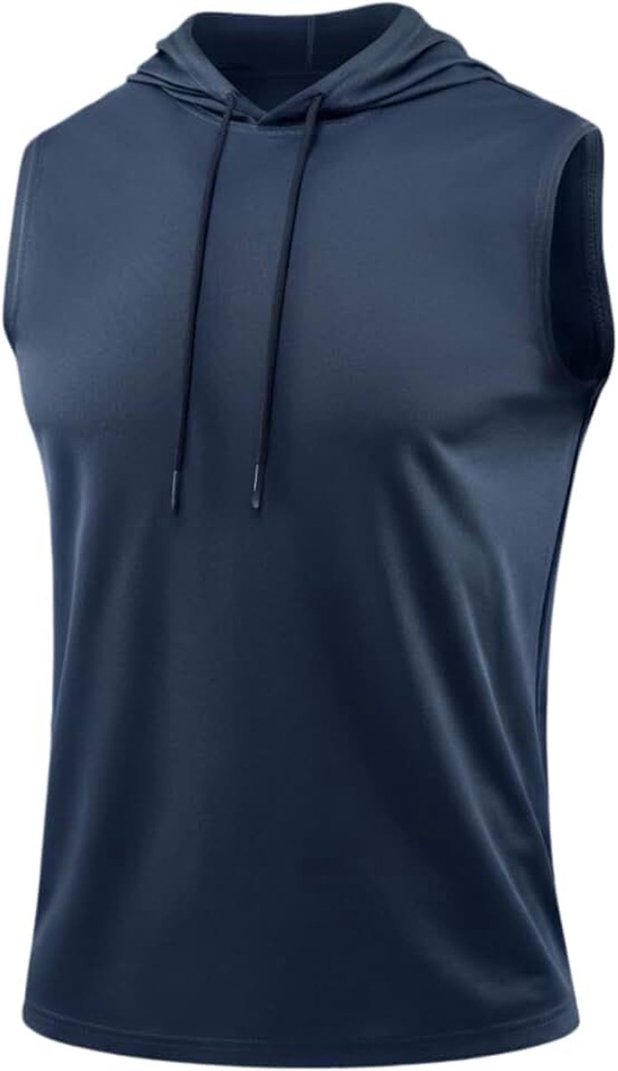 Hoodies Atletische Training Gym Hooded Tank Tops Sport Fitness Spier T-shirts Marineblauw L