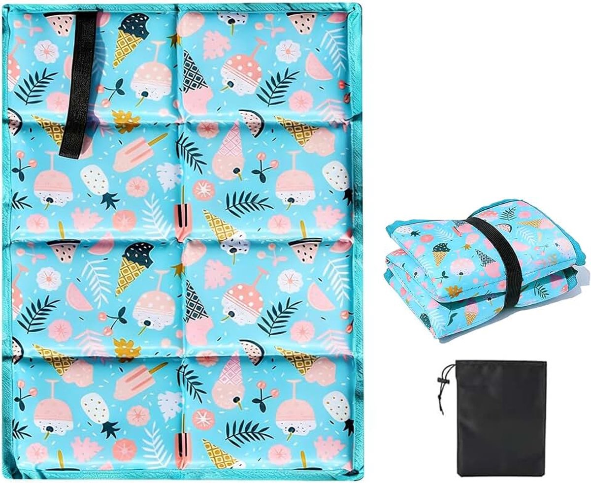 1 stuk, waterdicht, opvouwbaar, draagbaar, opvouwbaar, geïsoleerd, voor volwassenen en kinderen, tuin, camping, picknick, wandelen enz. (blauw ijspatroon)