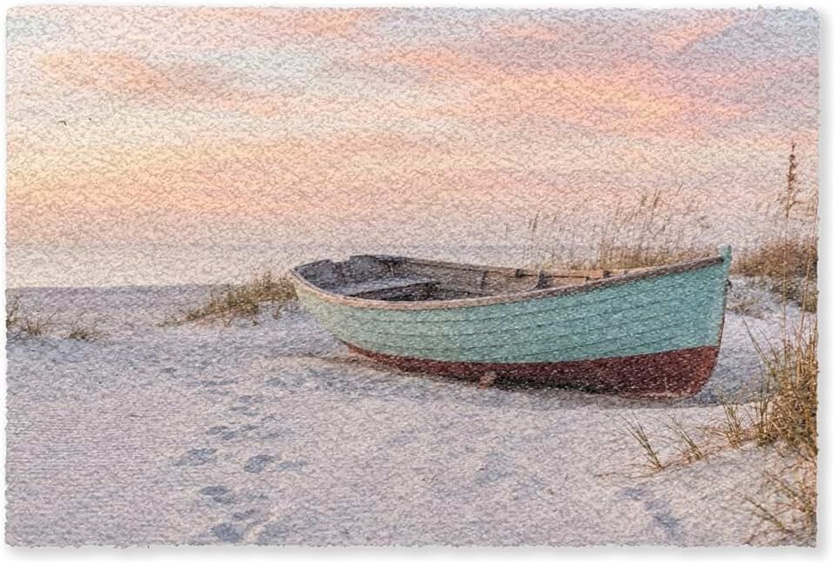 Vloerkleed Rechthoekig 230x150 cm Carpet Rug Woonkamer Slaapkamer Keuken Tapijt Kleurrijk Modern Antislip Geluidsabsorberend XXL Rustiek - Roeiboot - Zandstrand