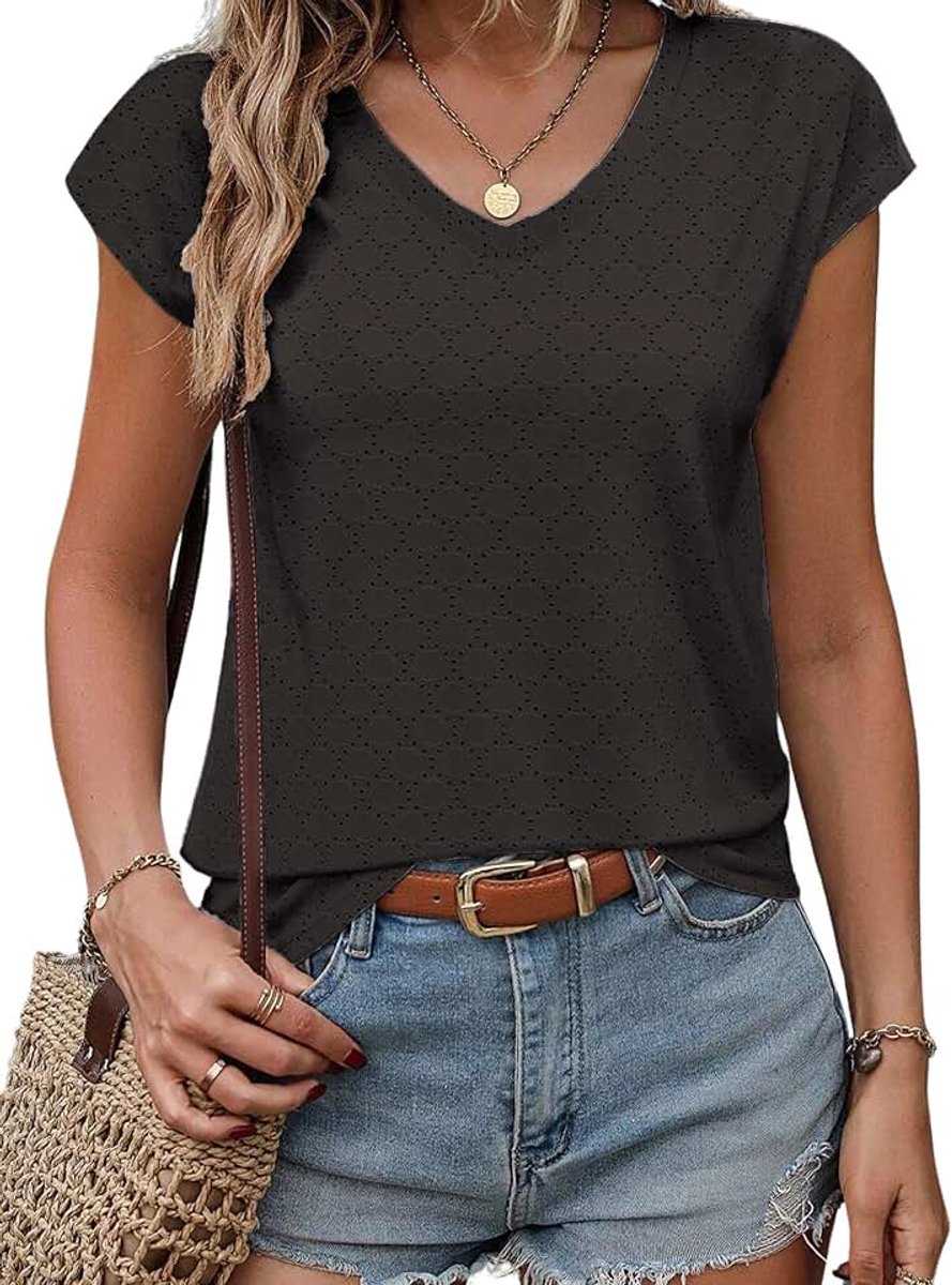 Tanktop voor dames, zomer, V-hals, losse pasvorm, eenvoudige en casual blouse, elastisch, elegant, tanktop