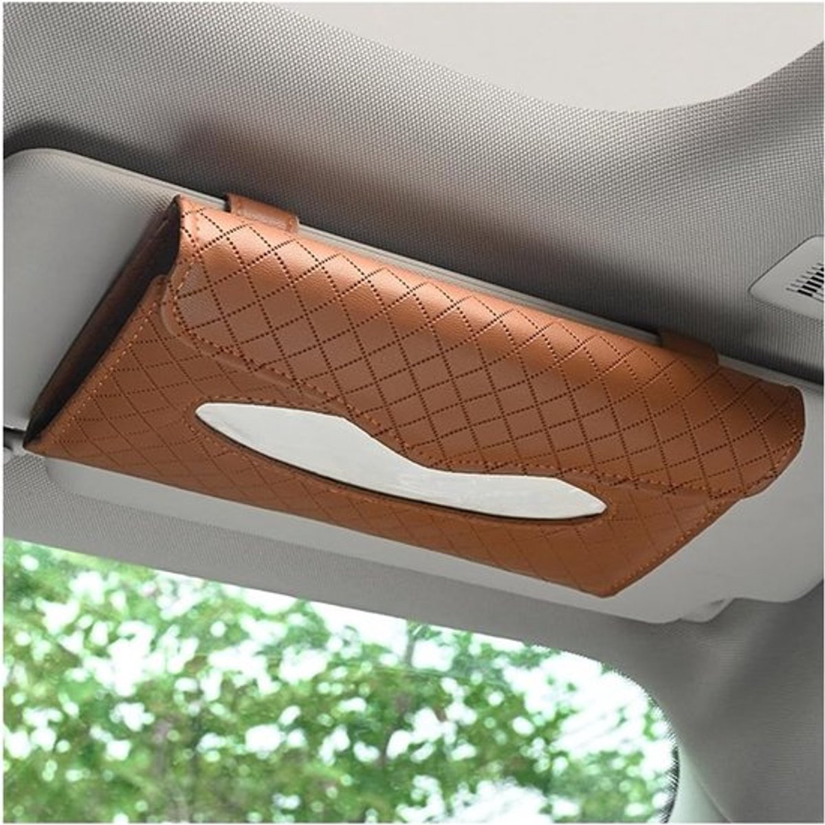 Elegante PU leren tissuehouder voor auto, geschikt voor zonneklep en hoofdsteun, multifunctionele opbergdoos voor tissues en mondkapjes