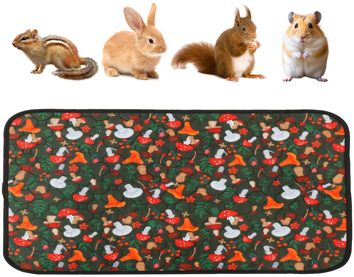 herbruikbare absorberende cavia-plaspads, luchtgedroogd plaskussen, waterdichte cavia's antislipmat voor cavia-hamster konijn beddengoed (groene paddenstoelen, 120 x 60 cm)
