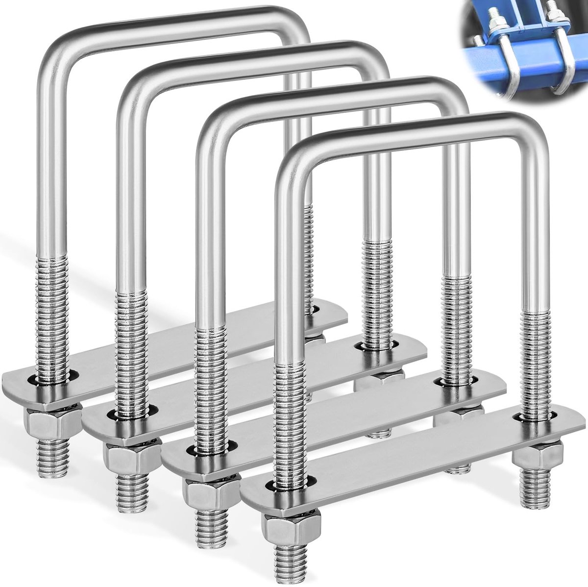 U beugels met schroefdraad, 4 stuks, 70 x 110 mm, beugelschroef met moeren en frameplaat, roestvrijstalen bouten, beugelbouten voor het slepen van auto's, scheepsreparatie, vierkante schroeven