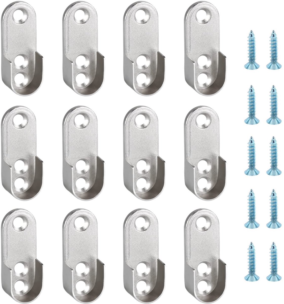 12 Stuks Garderobe Rail Beugel Ovale Zinklegering Garderobe Opknoping Pole Fittings Eenvoudige Installatie en Verwijderen voor Garderobe Kast Douchegordijn Staaf Flens Ondersteuning Beugel