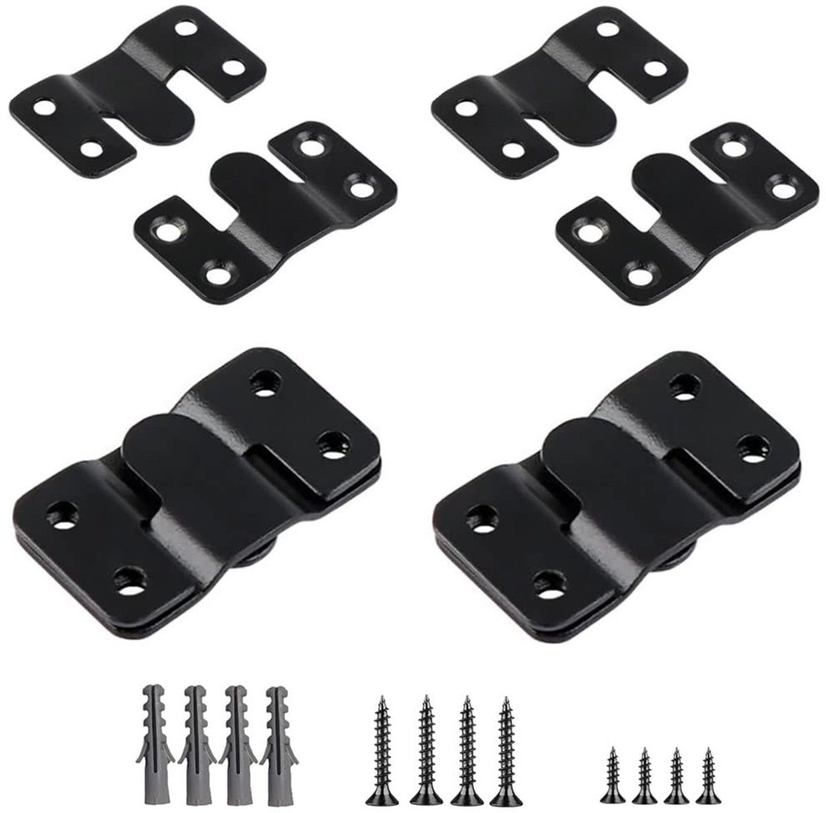 8 paar (16 stuks) inbouwbeugel, verborgen montagebeugel, in elkaar grijpende hanggesp, roestvrijstalen fotolijsthaak hardware ophanging, zwart (44 mm)