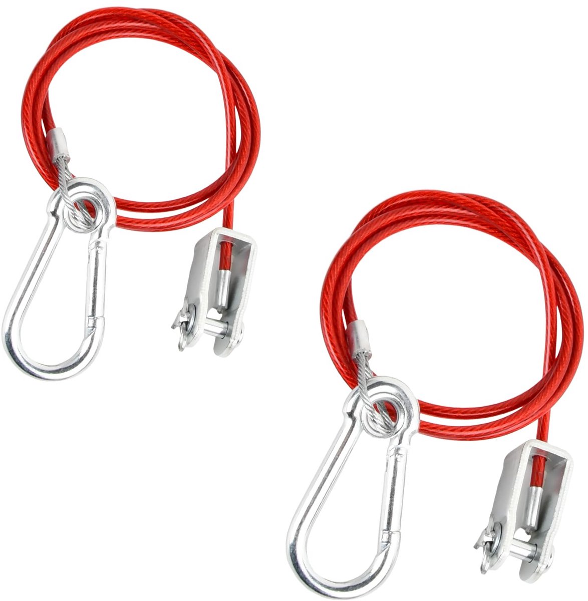 Uitschakelingskabel 1 Meter x 4mm, 2 Stuks Rode Aanhanger Veiligheidskabel met Karabijnhaak Vorkkop, Stalen Draadtouw Caravan Uitschakelingskabel Aanhanger Accessoires voor 150kg