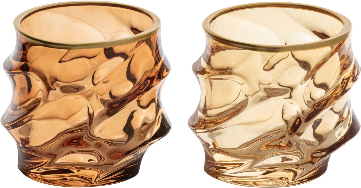 J-Line Glas met gouden rand en reliëf - glas - oker/brons - assortiment van 2