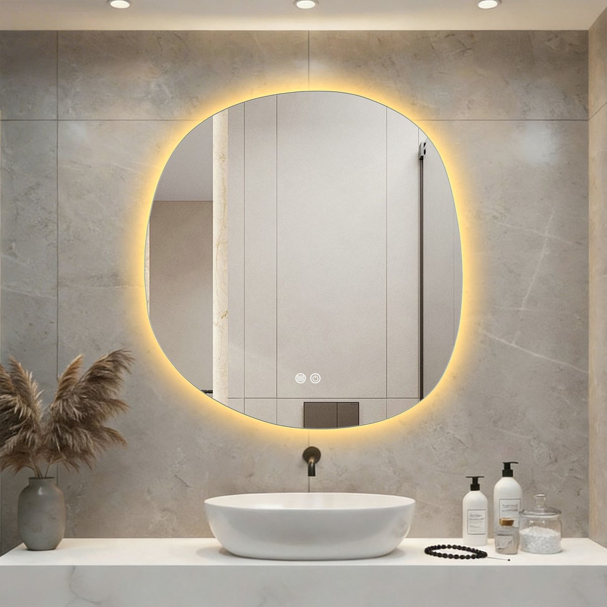 ALONI Pebble spiegel met LED verlichting – organische vorm – anti-condens – dimbaar – 3000-6000K – 80x85 cm