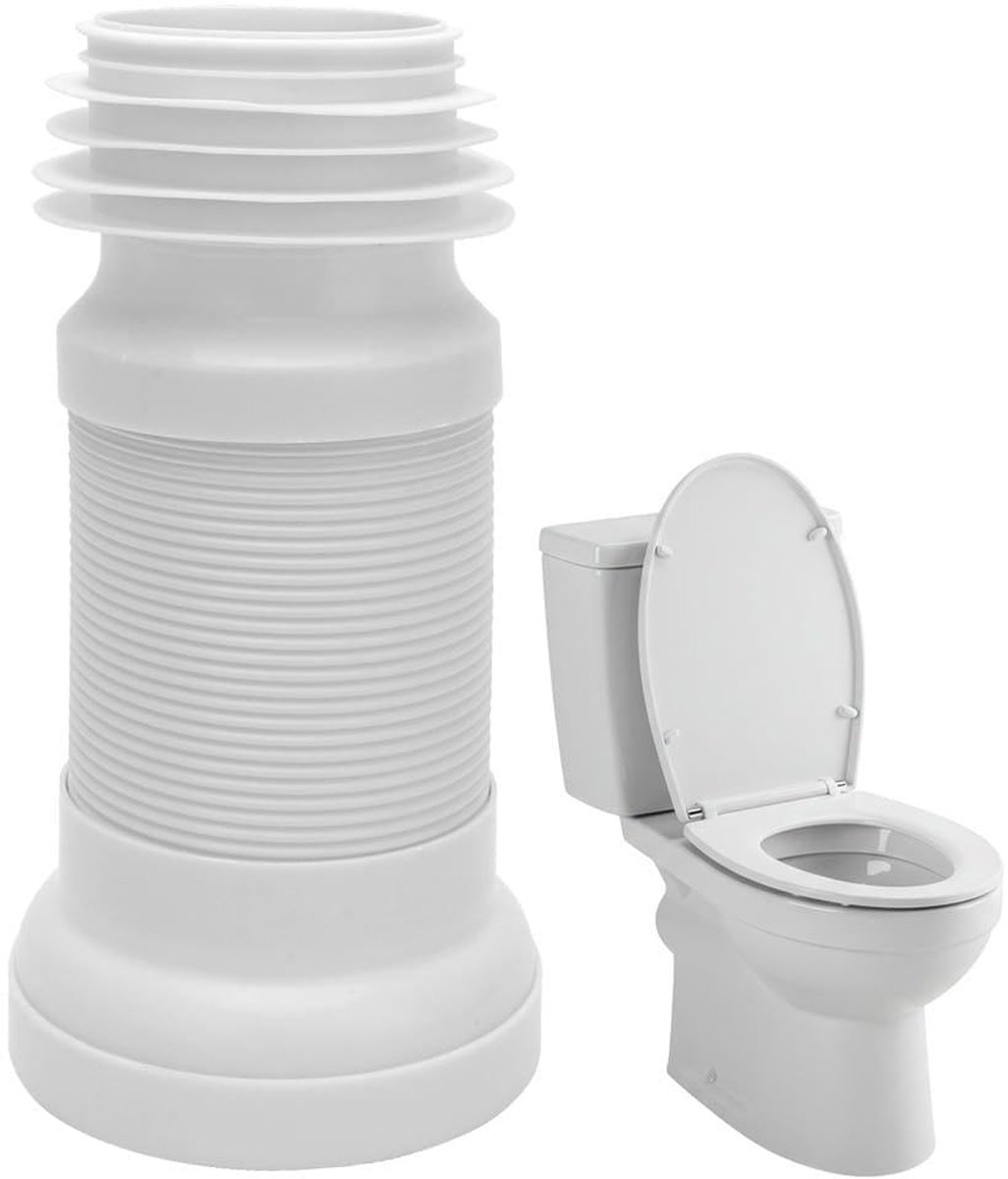 Wc-aansluitbuis, flexibel, wc-aansluitset, wit, instelbaar, lengte van 250 tot 500 mm, universele buisaansluiting voor toilet, afvoer, buis, sifon