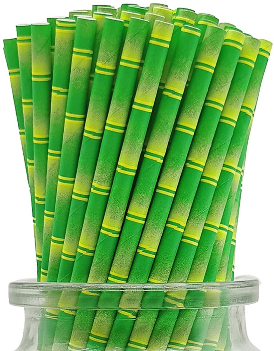 Bamboe Rietjes Papier 19,7 x 0,6 cm, 100 Stuks Biologisch Afbreekbaar Groen Papier Cocktail Rietjes, voor Limonades, Sappen, Dranken, Bars en Restaurants