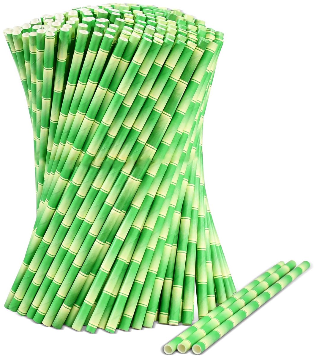Bamboe rietjes van papier, 19,7 x 0,6 cm, 1000 stuks – voor cocktails, limonades, sappen, dranken, bars en restaurants