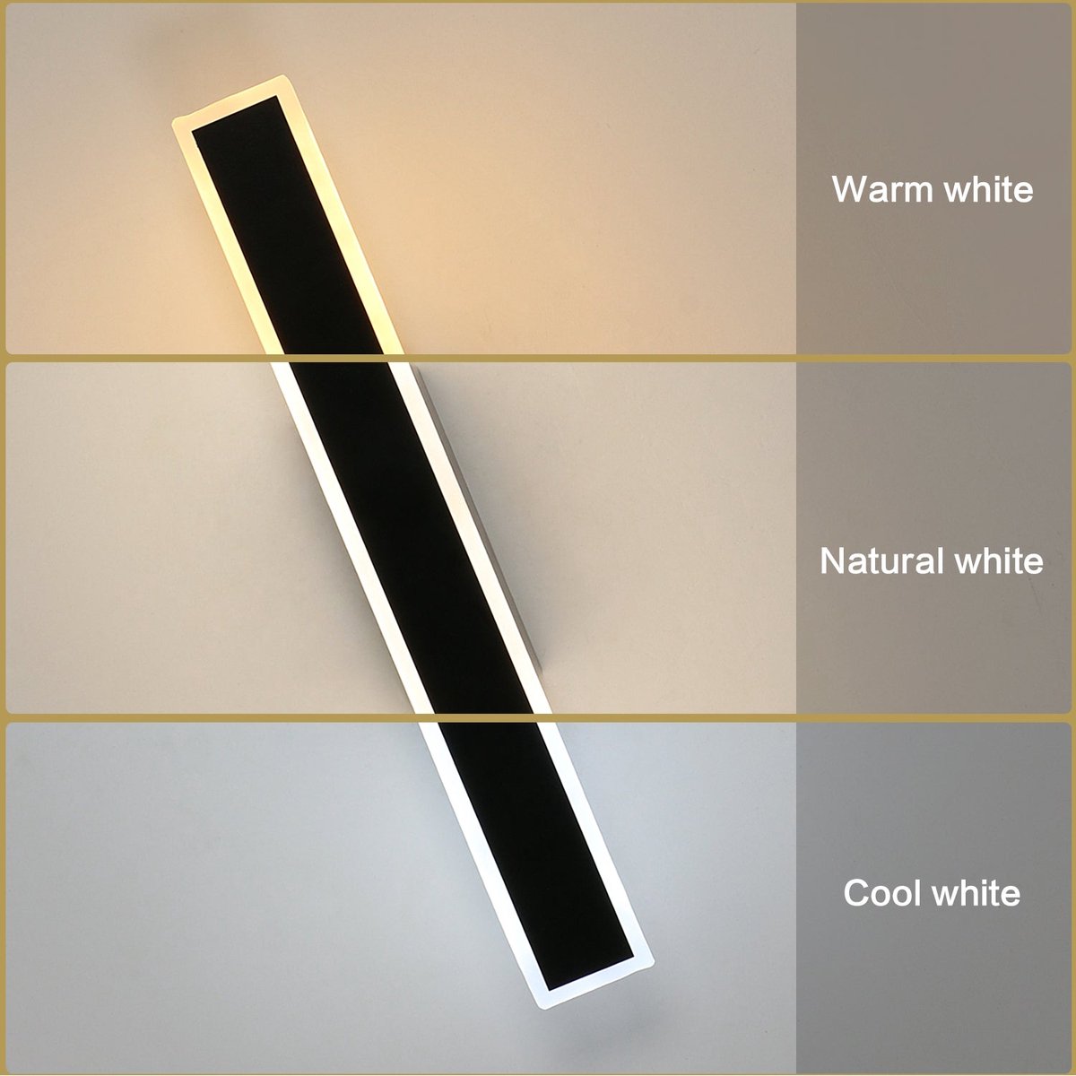 Riserva LED Wandlamp Zwart - 12W - 3 Lichtkleuren (3000K/4500K/6500K) - Moderne Rechthoekige Wandlamp voor Hal, Gang en Trap