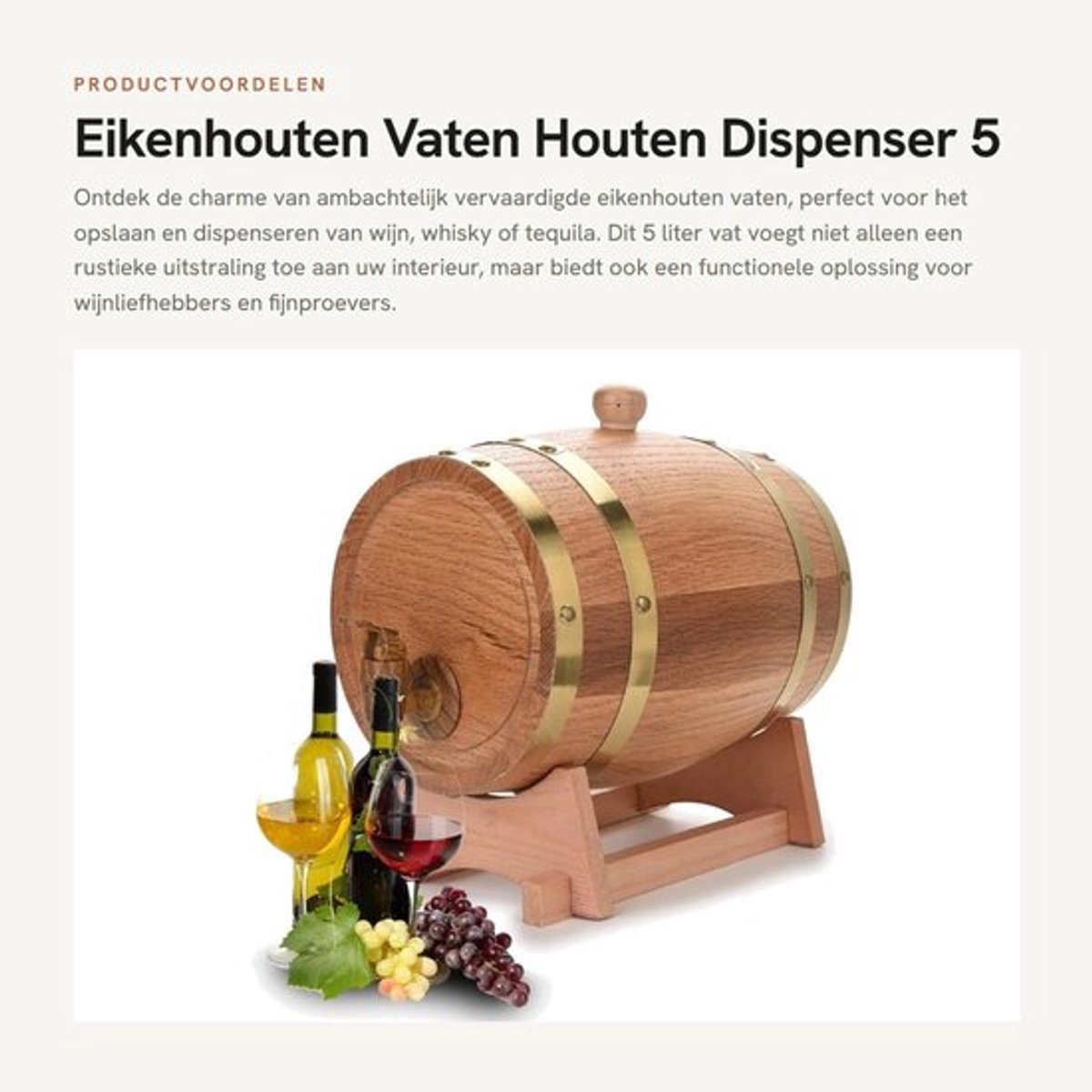 Eikenvat 5 liter - Wijnvat - Houten Vat - Wijndispenser - Lekvrij - Handgemaakt met aluminium coating