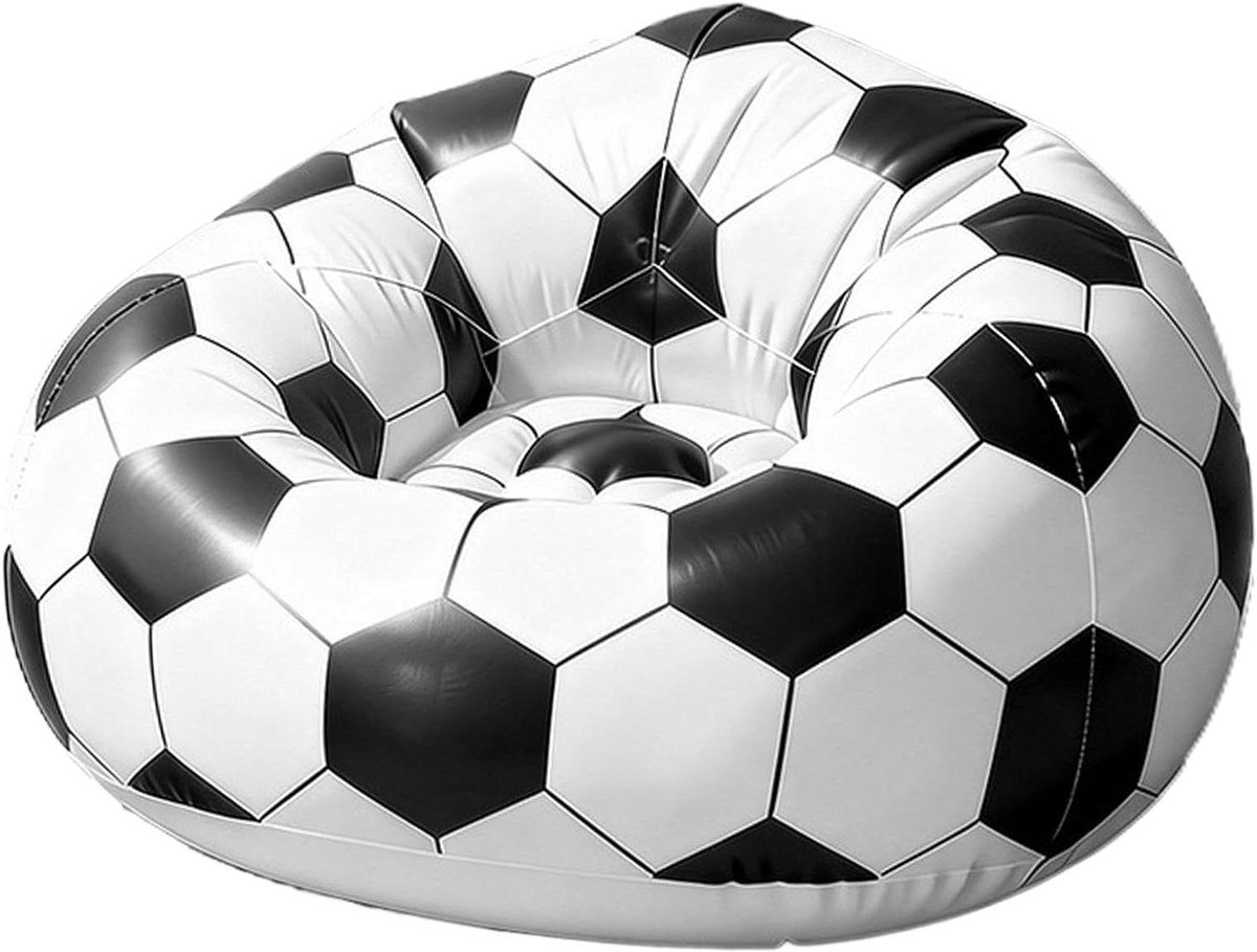 Opblaasbare Stoel - Zitzak Bank - Ontspannen Loungen - Voetbal Thema - 105x80cm - Zwart wit