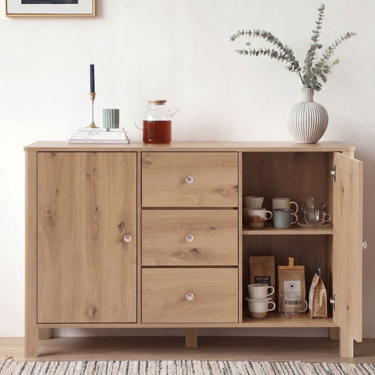 Sideboard met 3 laden en 2 deuren - Modern Meubelstuk in Eikenkleur - 120x40x80 cm