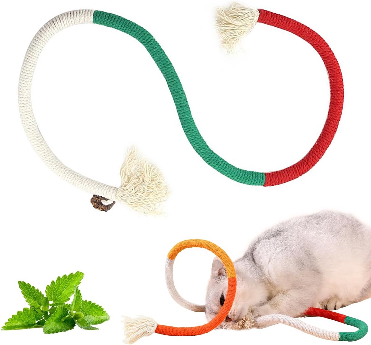 Kattenkruid speelgoed kauwkatoenen touw, interactief kattenspeeltje voor gebruik binnenshuis, gevuld met natuurlijk kattenkruid, gebruikt voor katten tandverzorging tegen slechte adem