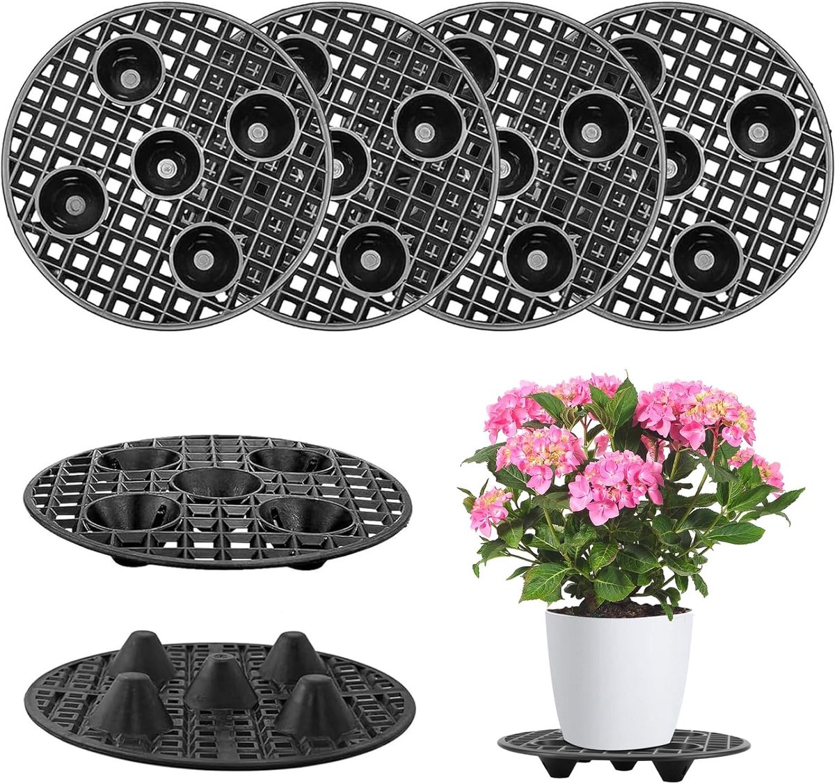 30 cm, rond, onderzetters, planten, bloempotrooster, mesh-pads, roostermat, drainagerooster voor potplanten, bonsai, binnen en buiten, balkon, tuin, 6 stuks