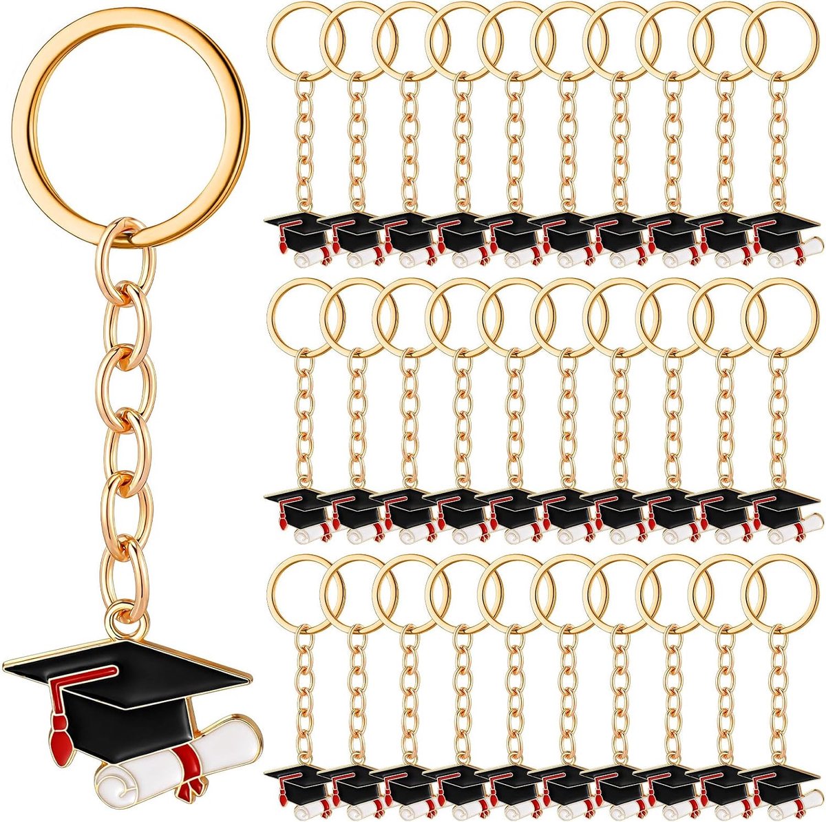 30 Stuks Sleutelhangers met Afstudeerhoed Sleutelhangers als Bedankjes voor Afstudeerfeestjes met Hoedhanger en Diploma Cadeau-Ideeën voor Mannen en Vrouwen Decoraties voor Tassen en Rugzakken