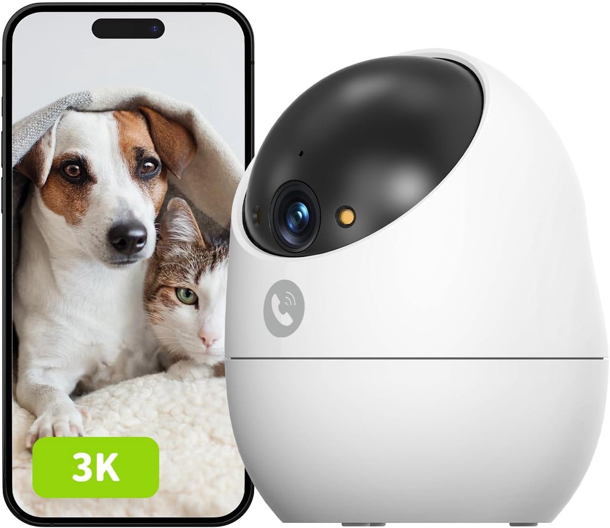 View Binnen Beveiligingscamera, 360° Bewaking, 2.4GHz Wi-Fi Kleuren Nachtzicht, Automatische Mensherkenning en Volgen, Abonnement-Vrije SD Kaart Opslag, Babyfoon, Werk met Alexa, D210 5MP (3K)